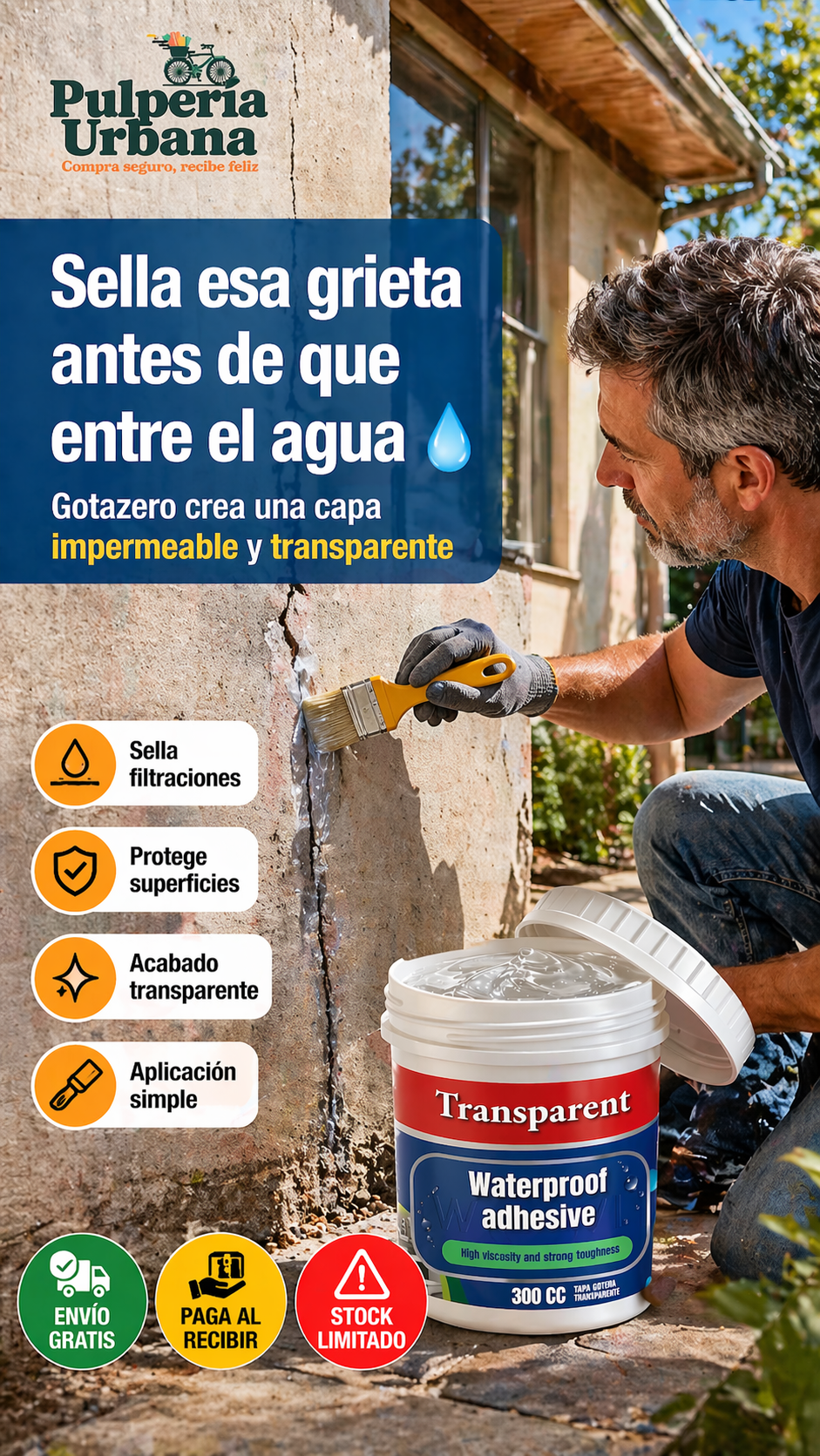 Gota-Zero PRO Sellador Adhesivo transparente 300 cc Azul
