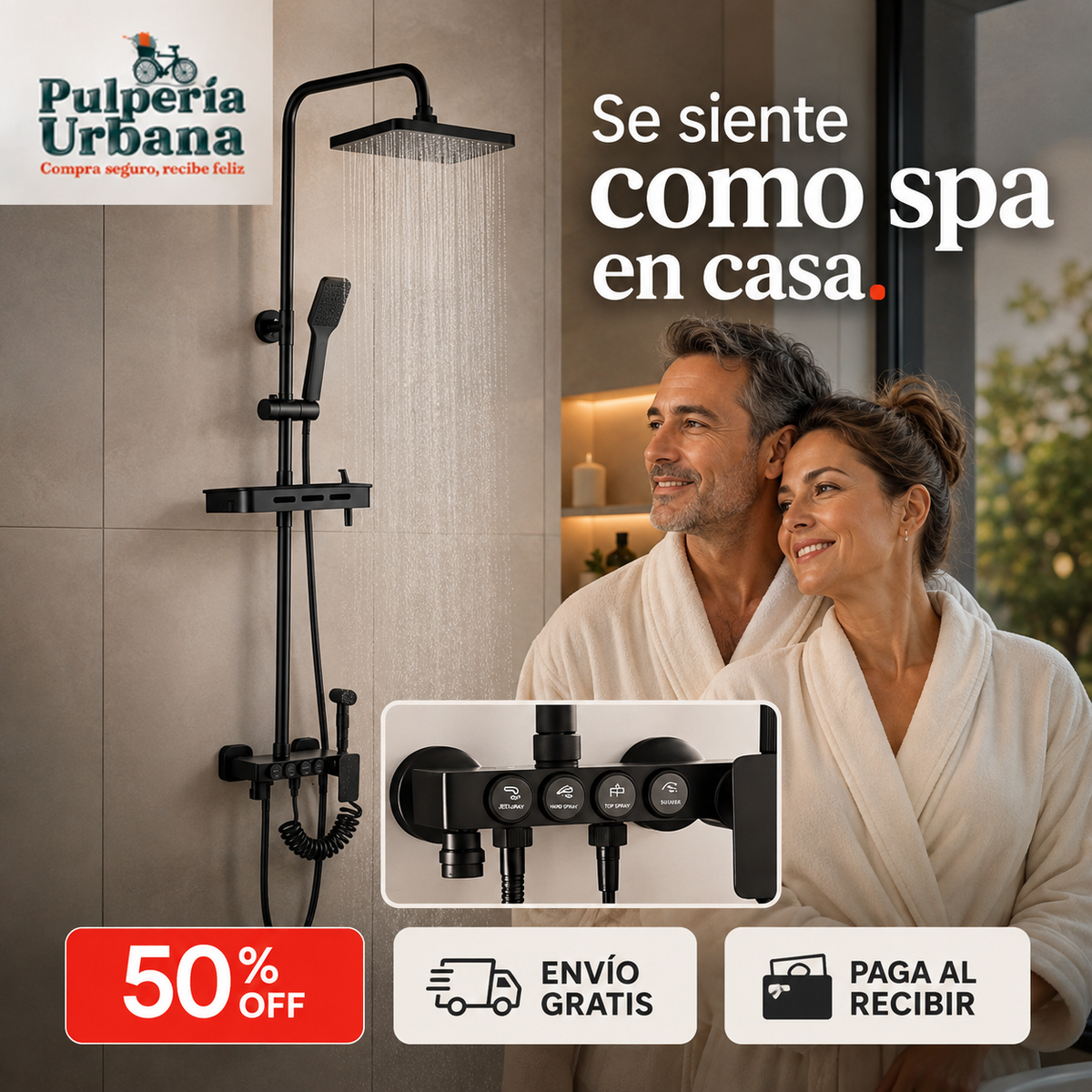 SpaClean - Llave Ducha Tina Columna Monomando Negro