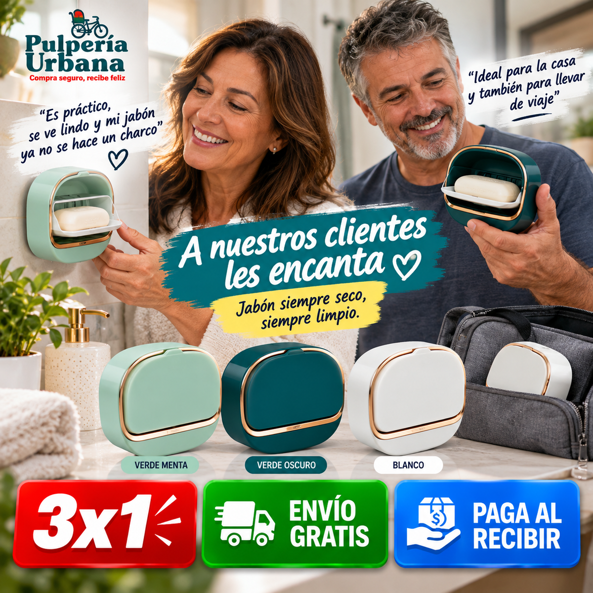 Jabonera Dry™ - Jabón seco todos los días, sin charcos