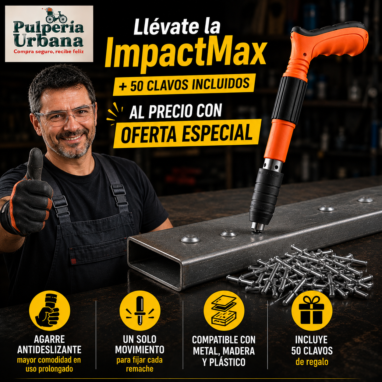 ImpactMax - PISTOLA REMACHADORA CON 50 CLAVOS