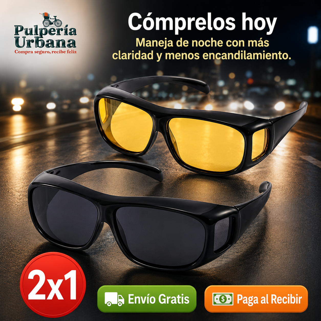 UVShield - 2 Lentes Gafas Sol Hd Visión Día/Noche