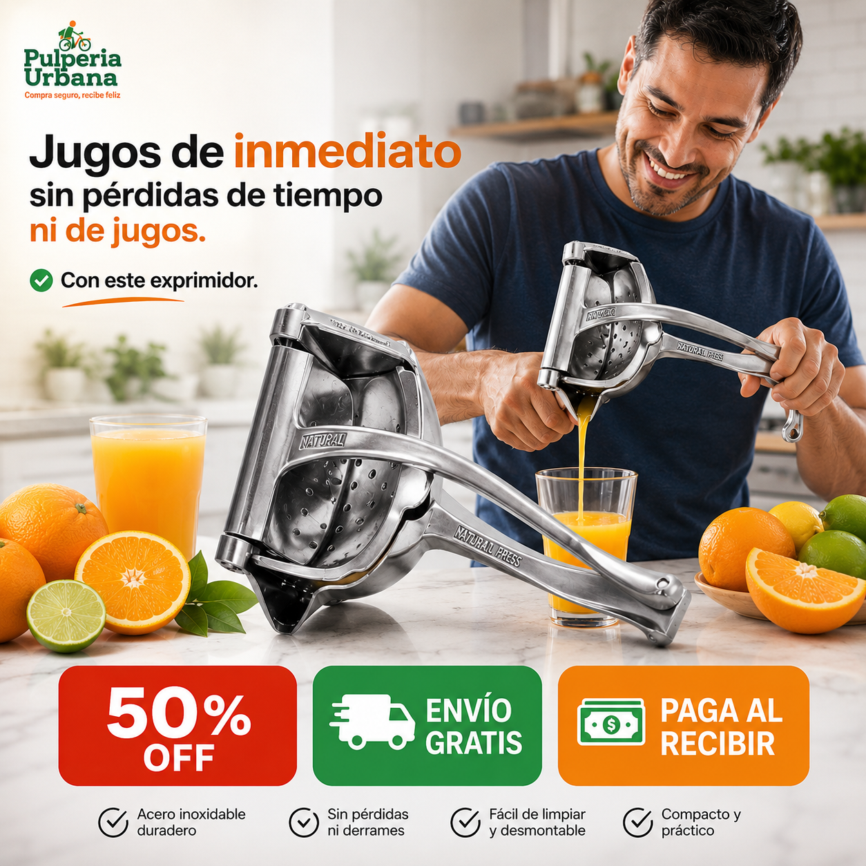 NaturalPress - Exprimidor de Frutas Metálico