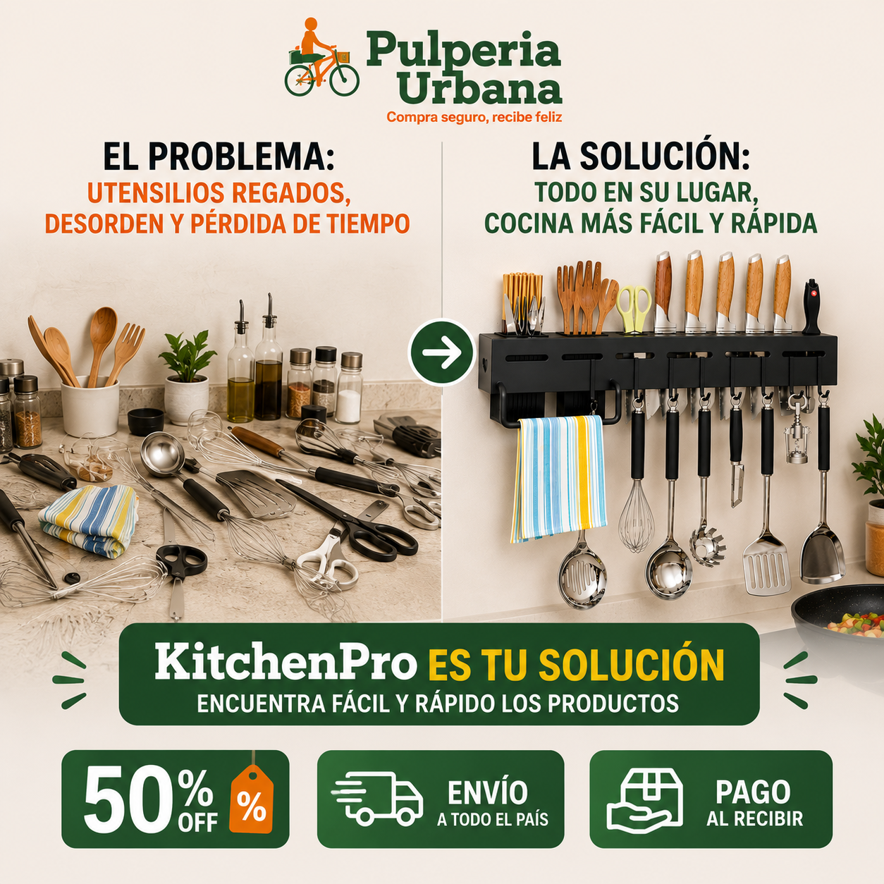 KitchenPro - Estante Organizador Porta Cuchillos 50cm