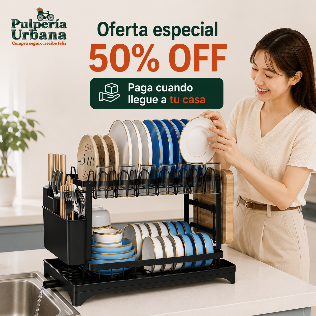 EscurrePro - Secaplatos de Acero Inoxidable de 2 Nivel