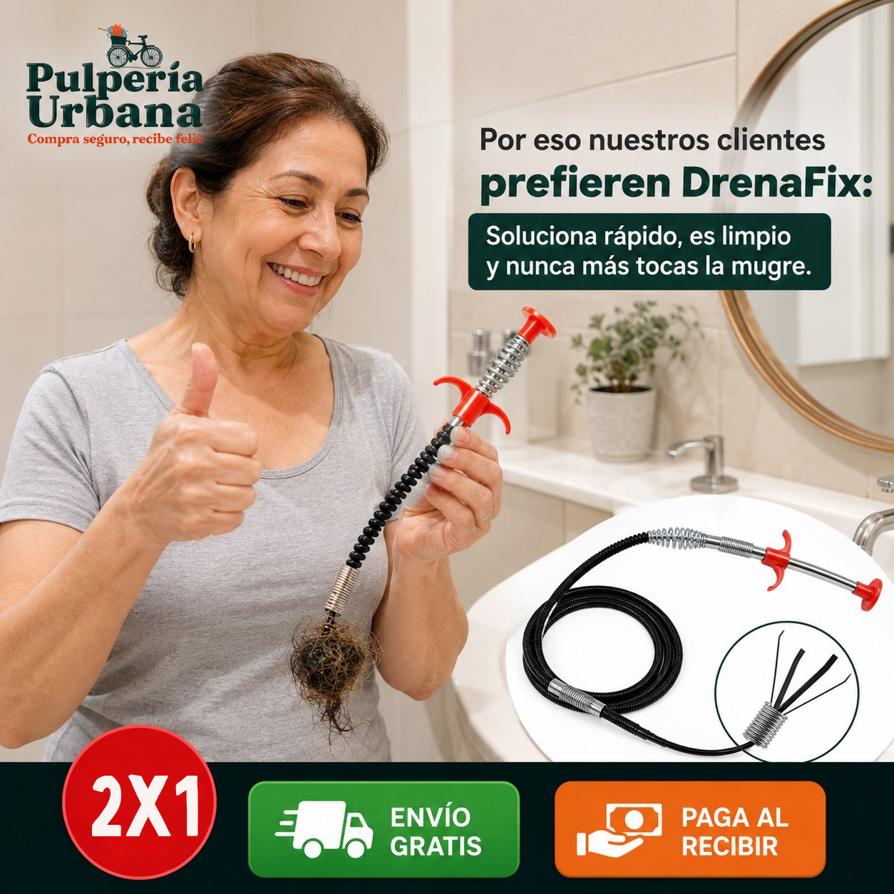 DrenaFix - Gancho destapa tuberia cañeria drenaje