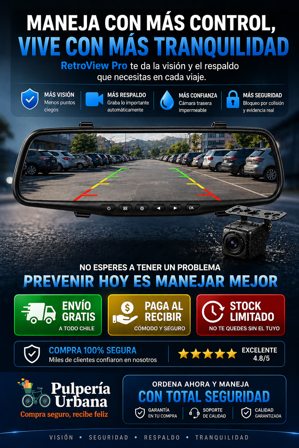 Espejo Retrovisor Auto DVR + camara retr