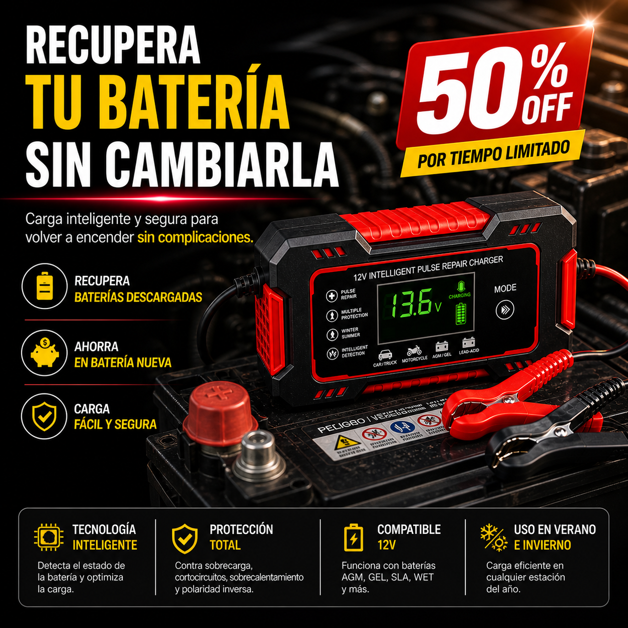 Cargador Reparador Inteligente  de Baterías