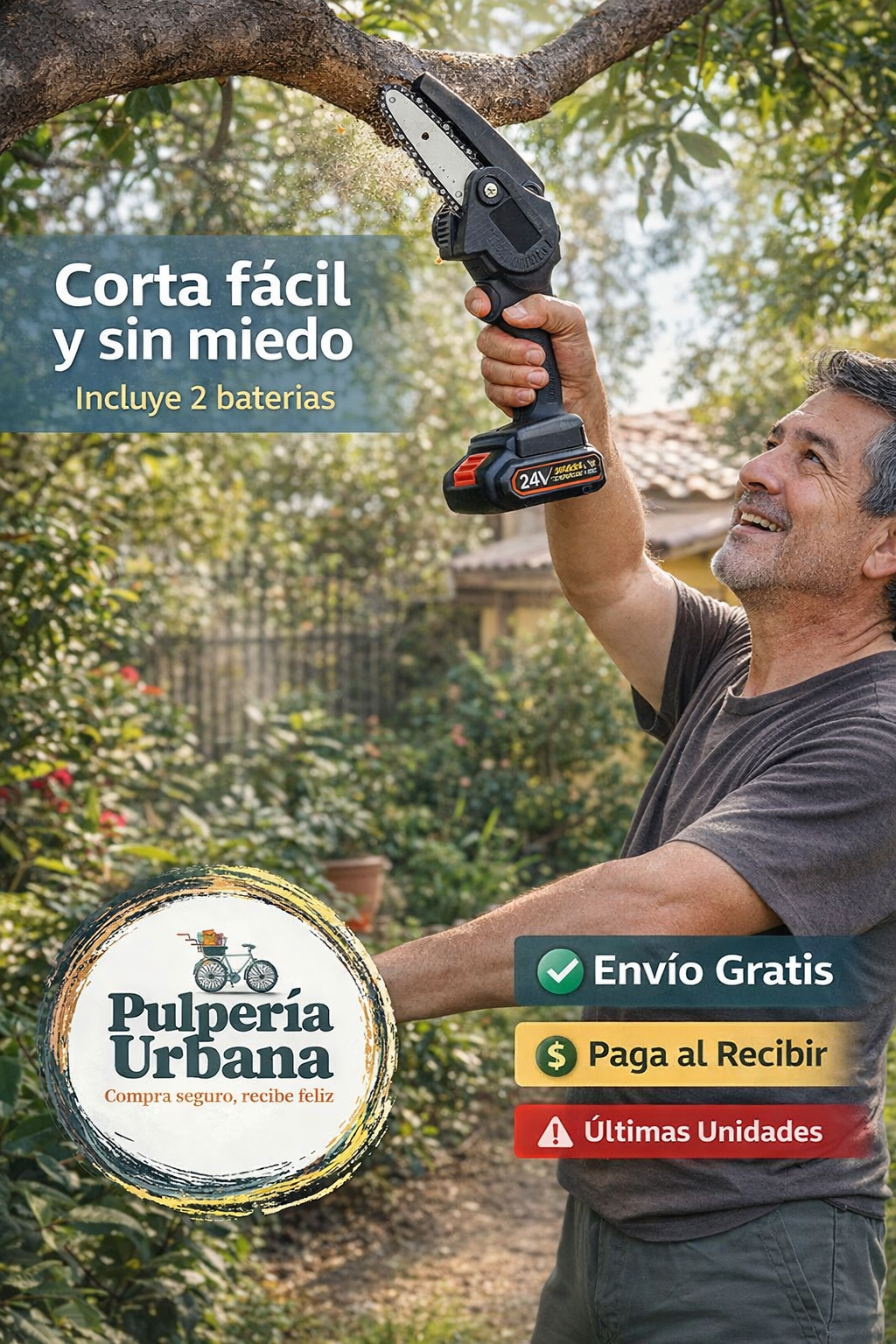 MiniSierra ProSafe — Corta Fácil y Seguro con Una Mano + 2 Baterías Incluidas