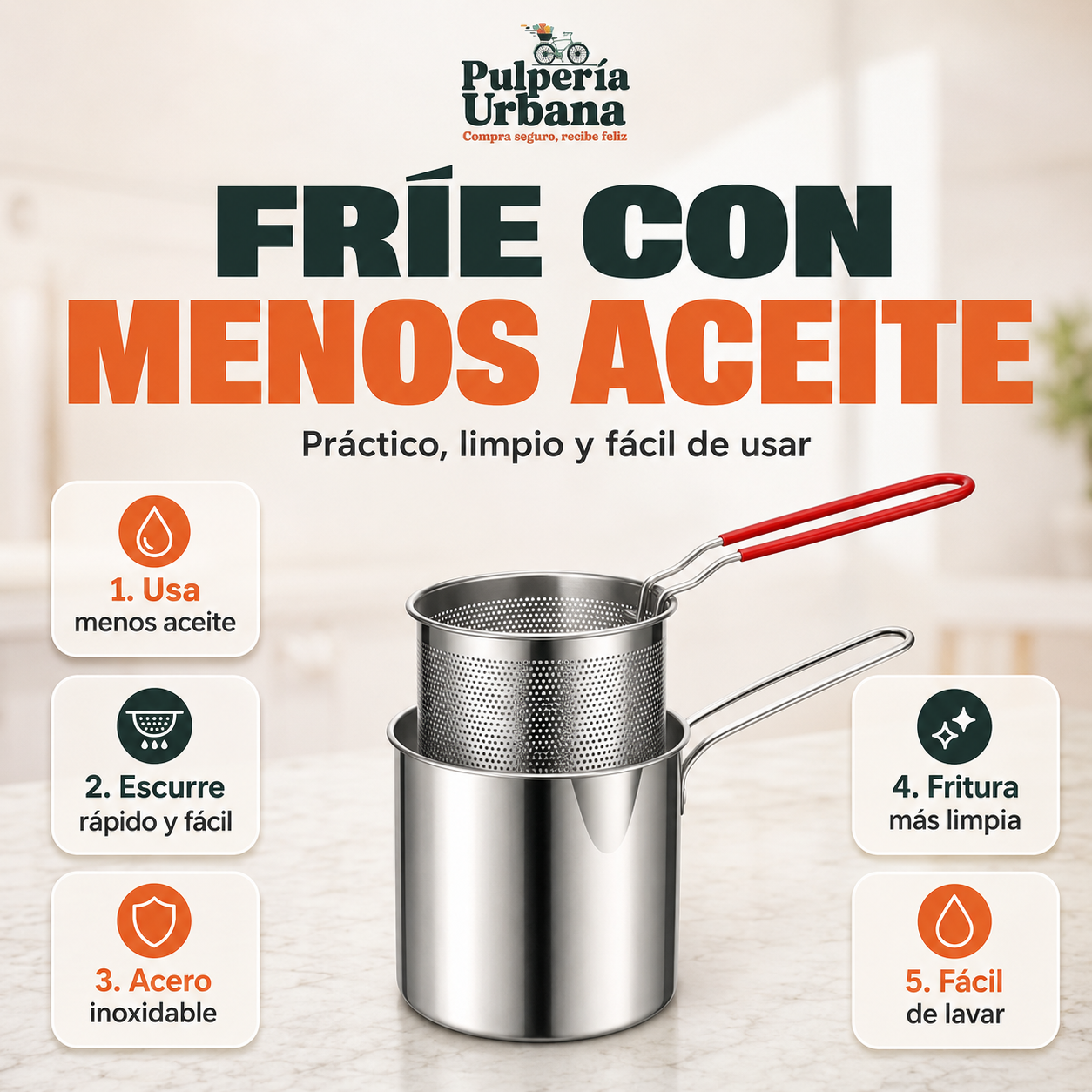 Olla acero 304 inoxidable para freir