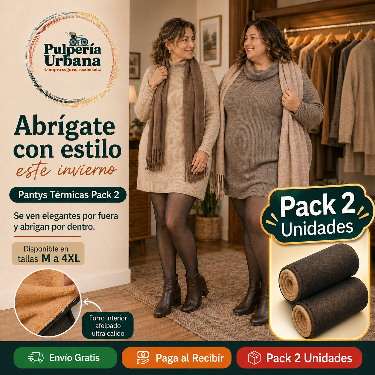 Leggings Gruesos Pack 2 — Efecto Piel con Forro Térmico