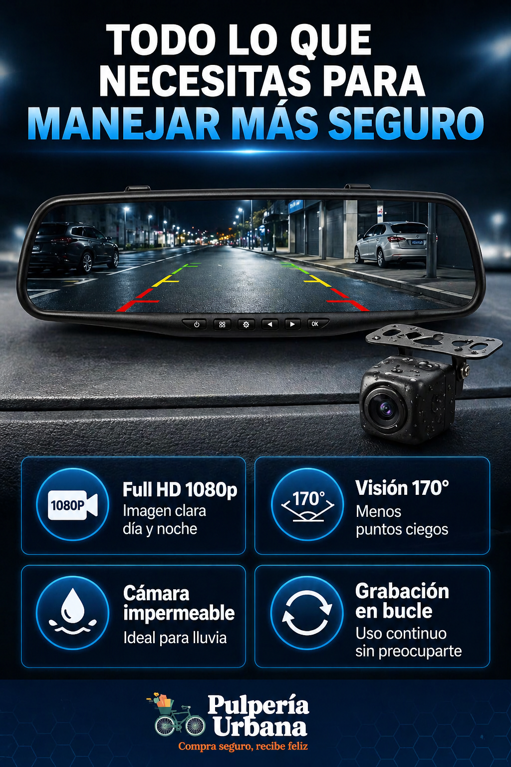Espejo Retrovisor Auto DVR + camara retr