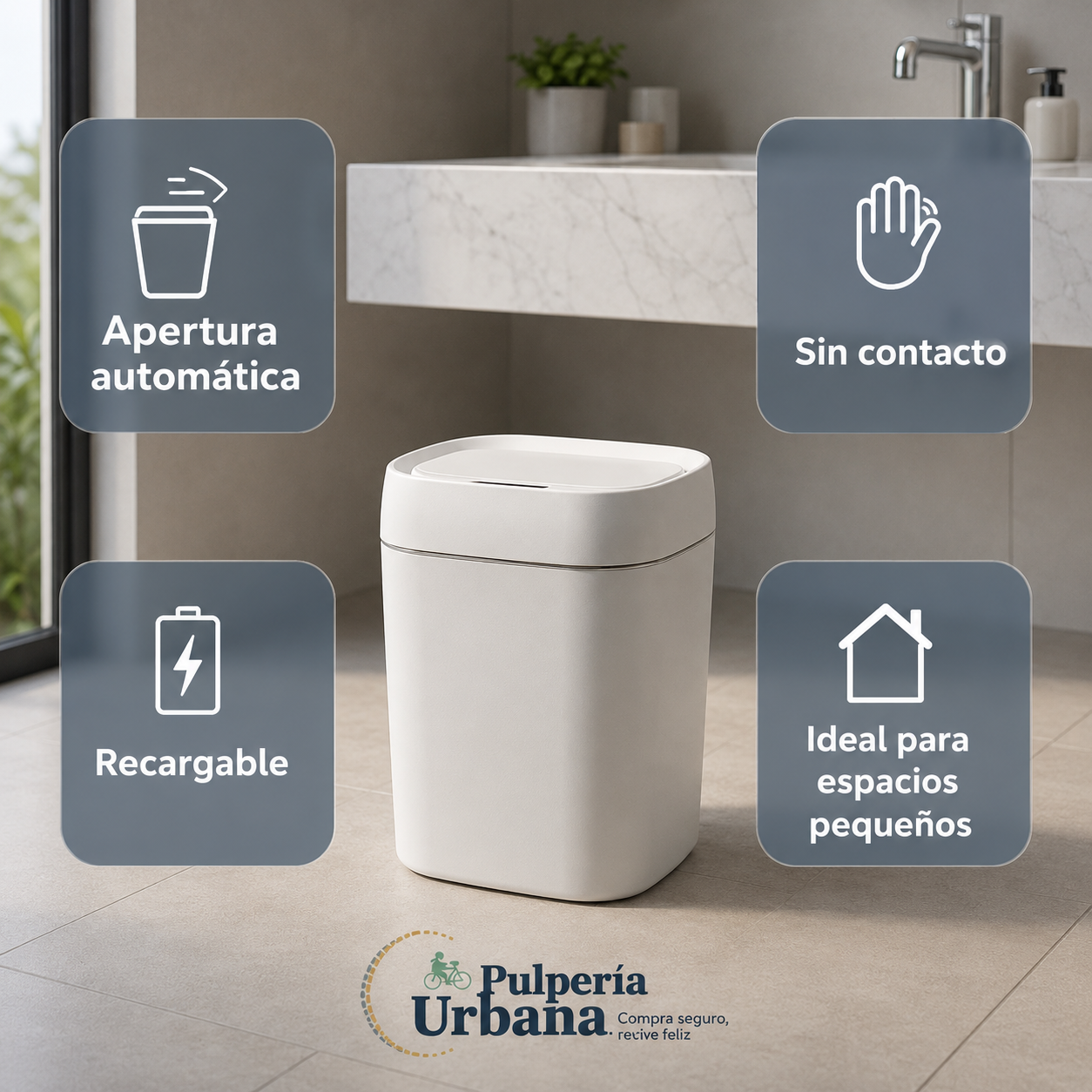 Basurero Automático Recargable - Higiene inteligente para todos los días.