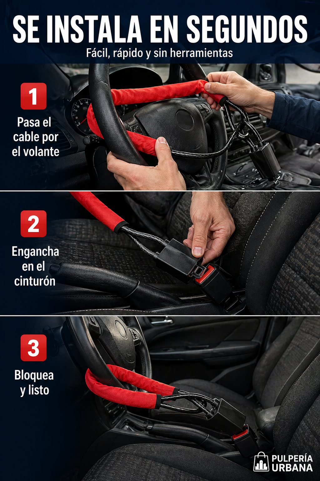 IRONCAR - TRANCA VOLANTE AL CINTURON DE SEGURIDAD