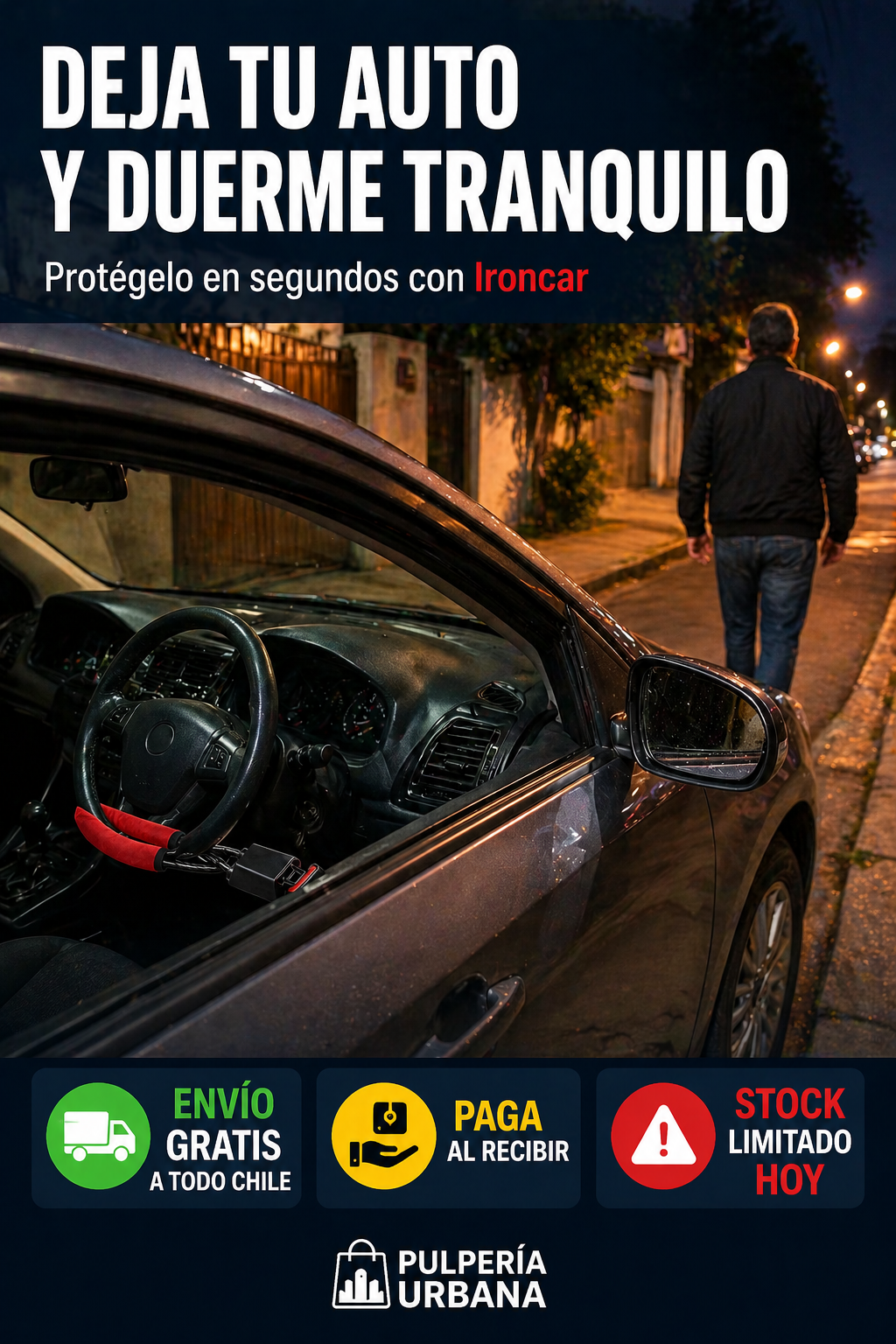 IRONCAR - TRANCA VOLANTE AL CINTURON DE SEGURIDAD