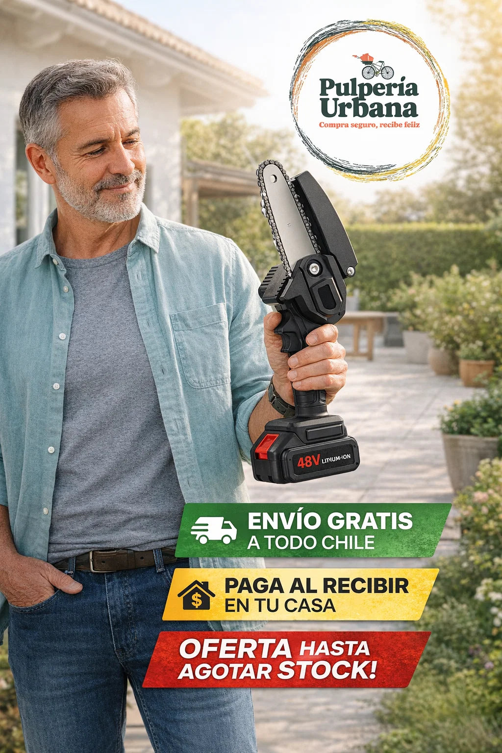 Mini motosierra Eléctrica Portátil + 2 baterías de litio