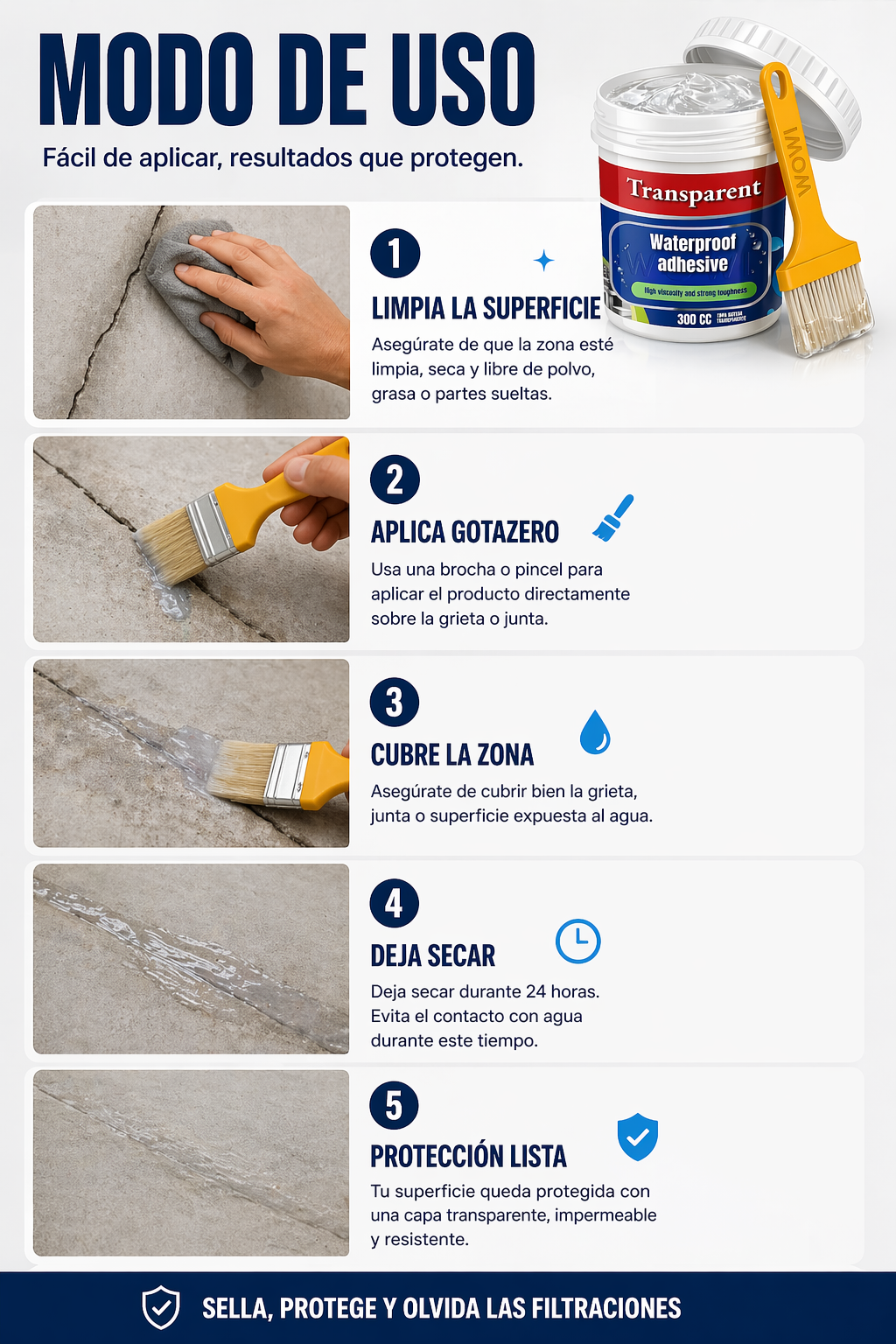 Gota-Zero PRO Sellador Adhesivo transparente 300 cc Azul