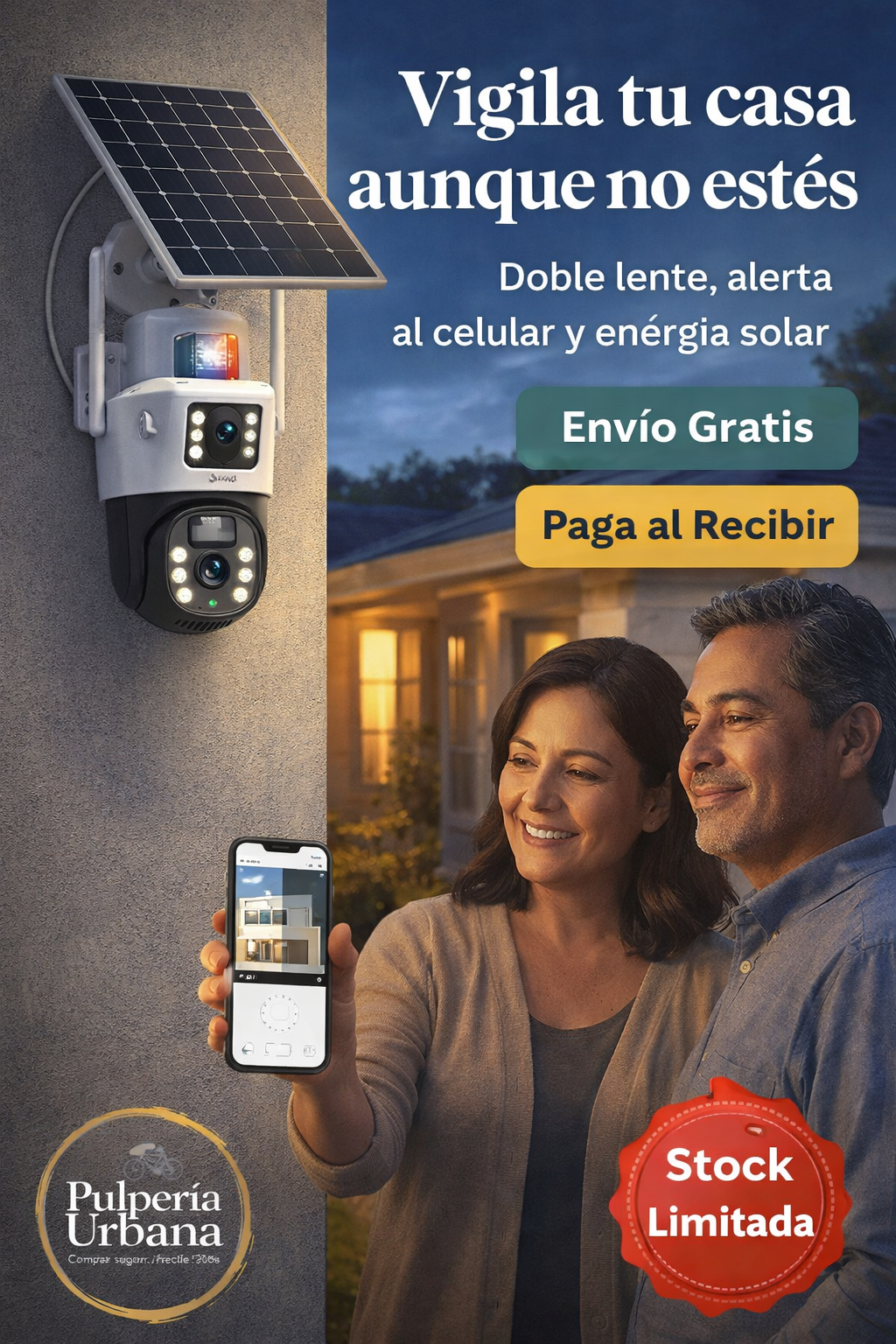 Camara Solar 2K Doble Lente + Sirena 360°