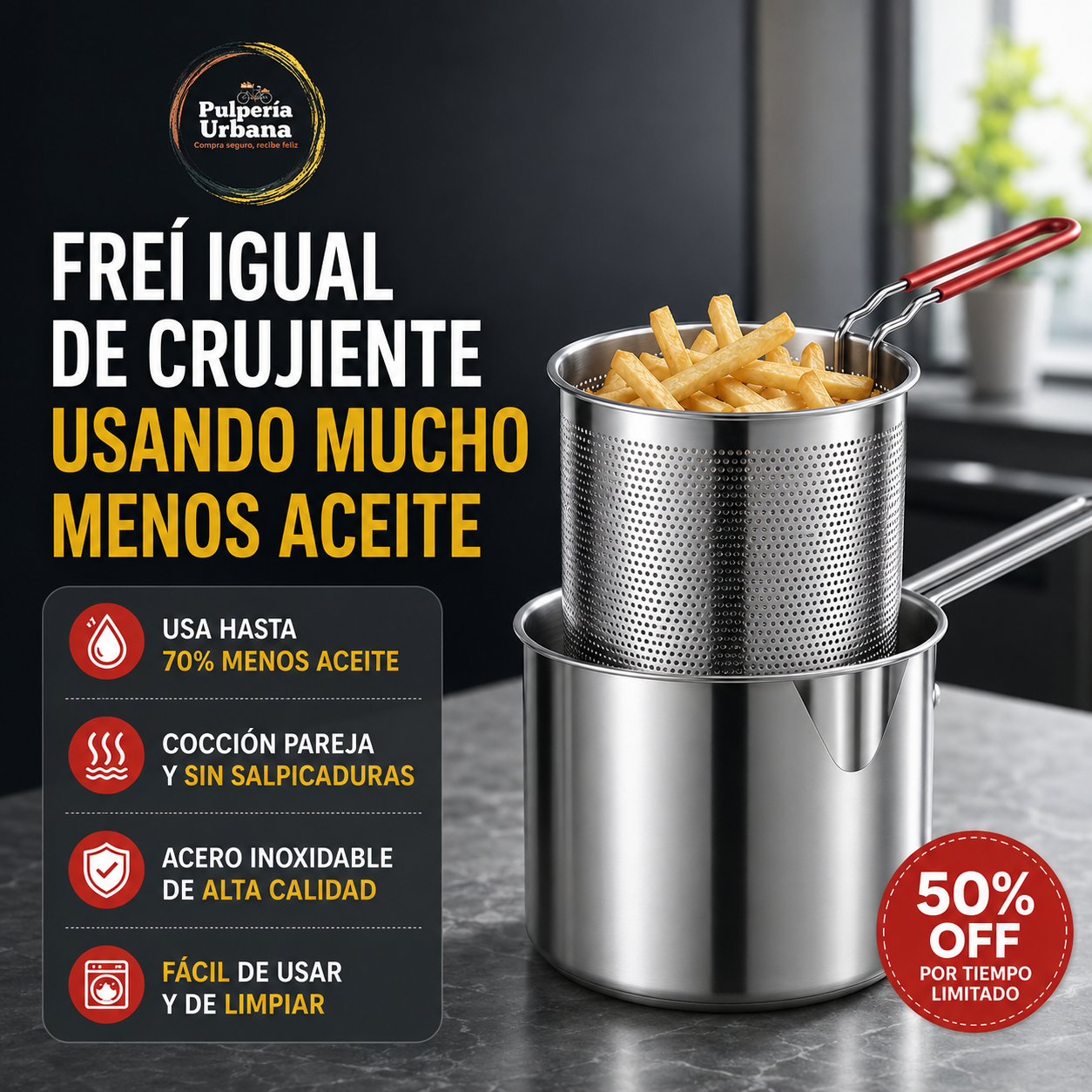 Olla acero 304 inoxidable para freir