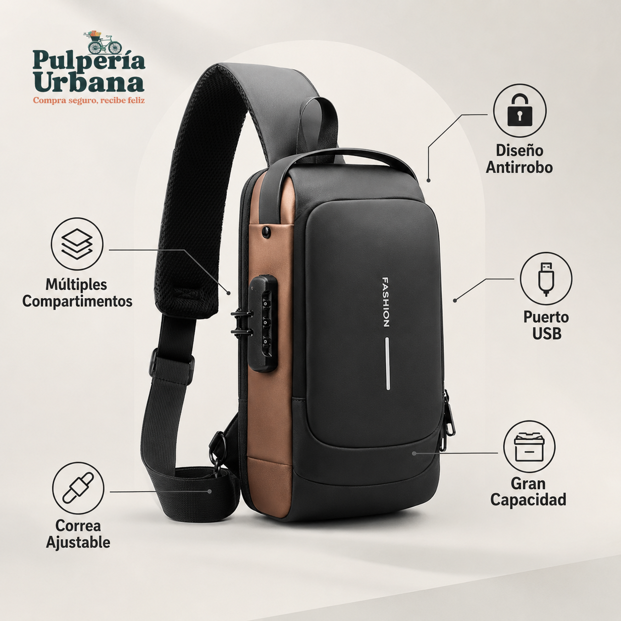 BlindaGear — Bolsa pechera antirrobo con carga USB