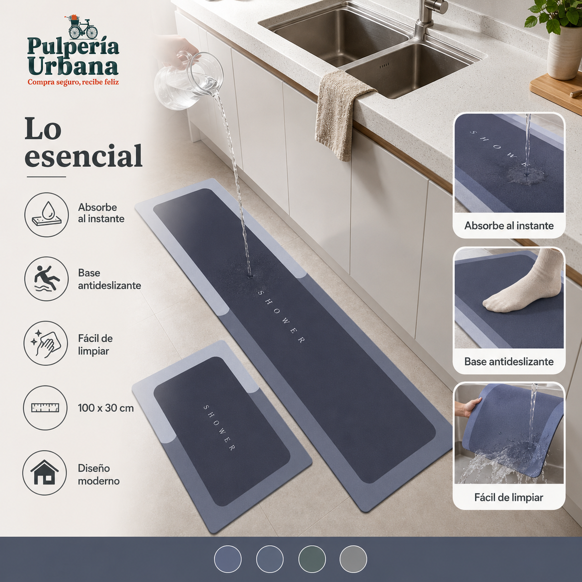 AntirresbalPro - TAPETE DE COCINA DE 2 PCS Antideslizante