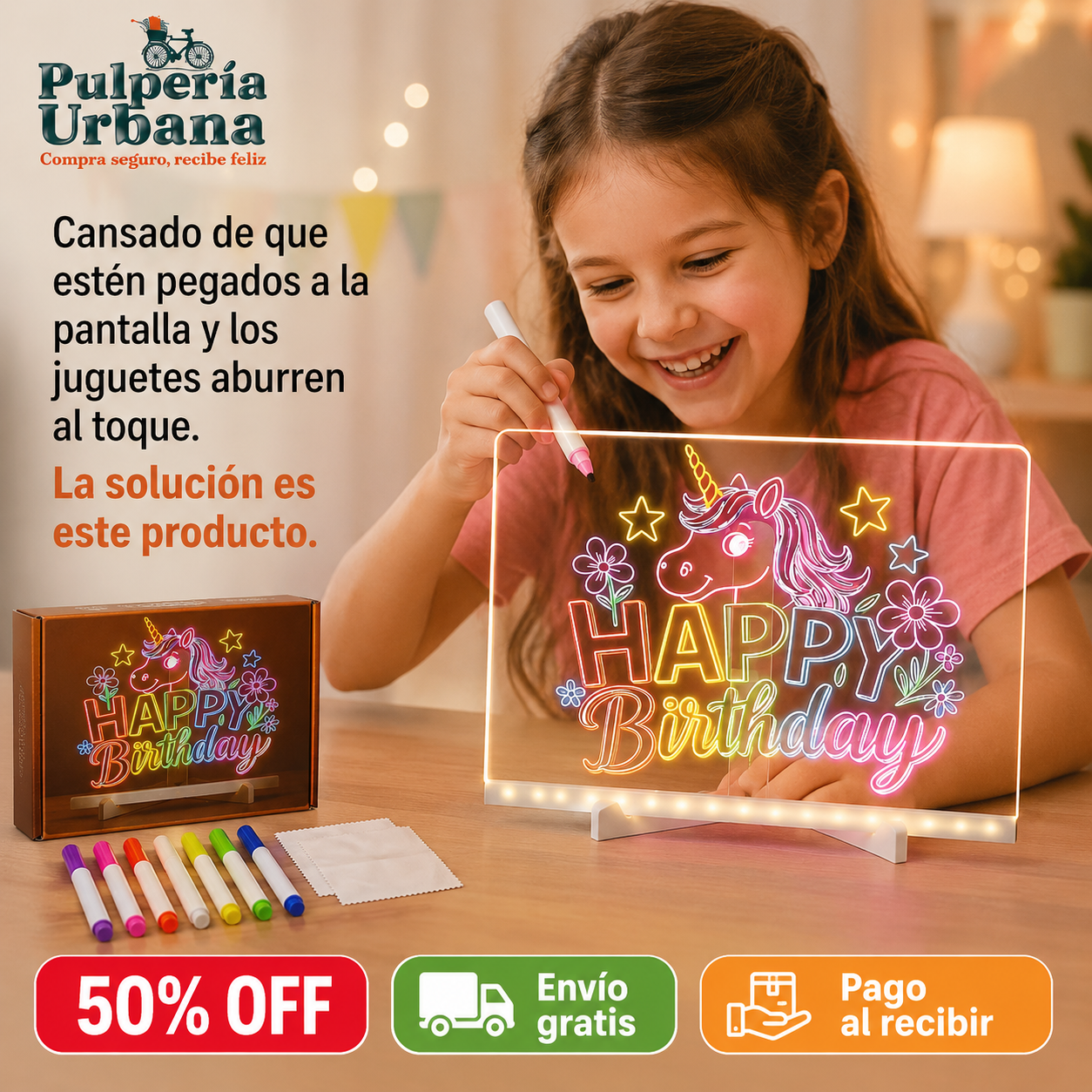 NeonArt Pro - Pizarra Magica 20cm X 30cm Luz Led usb