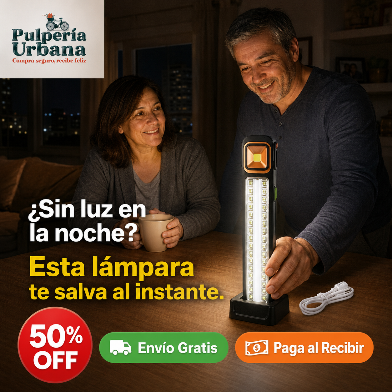 PortaLuz Plus - Lámpara 39 Led Emergencia Solar y Recargable