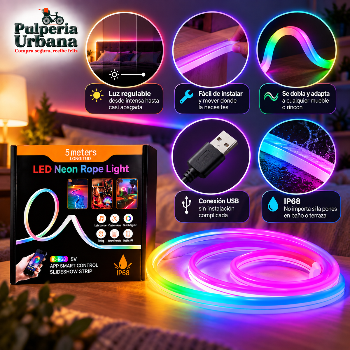 Cinta Led De Neon Rgb Musical Ip68