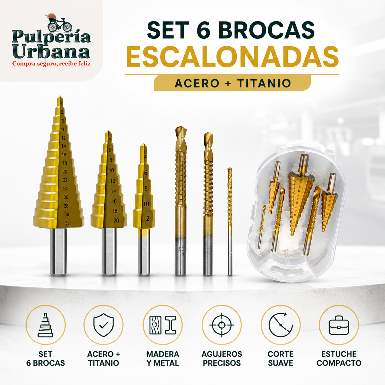BrocaTotal - Brocas Escalonada Sierra Estuche 6 Pieza