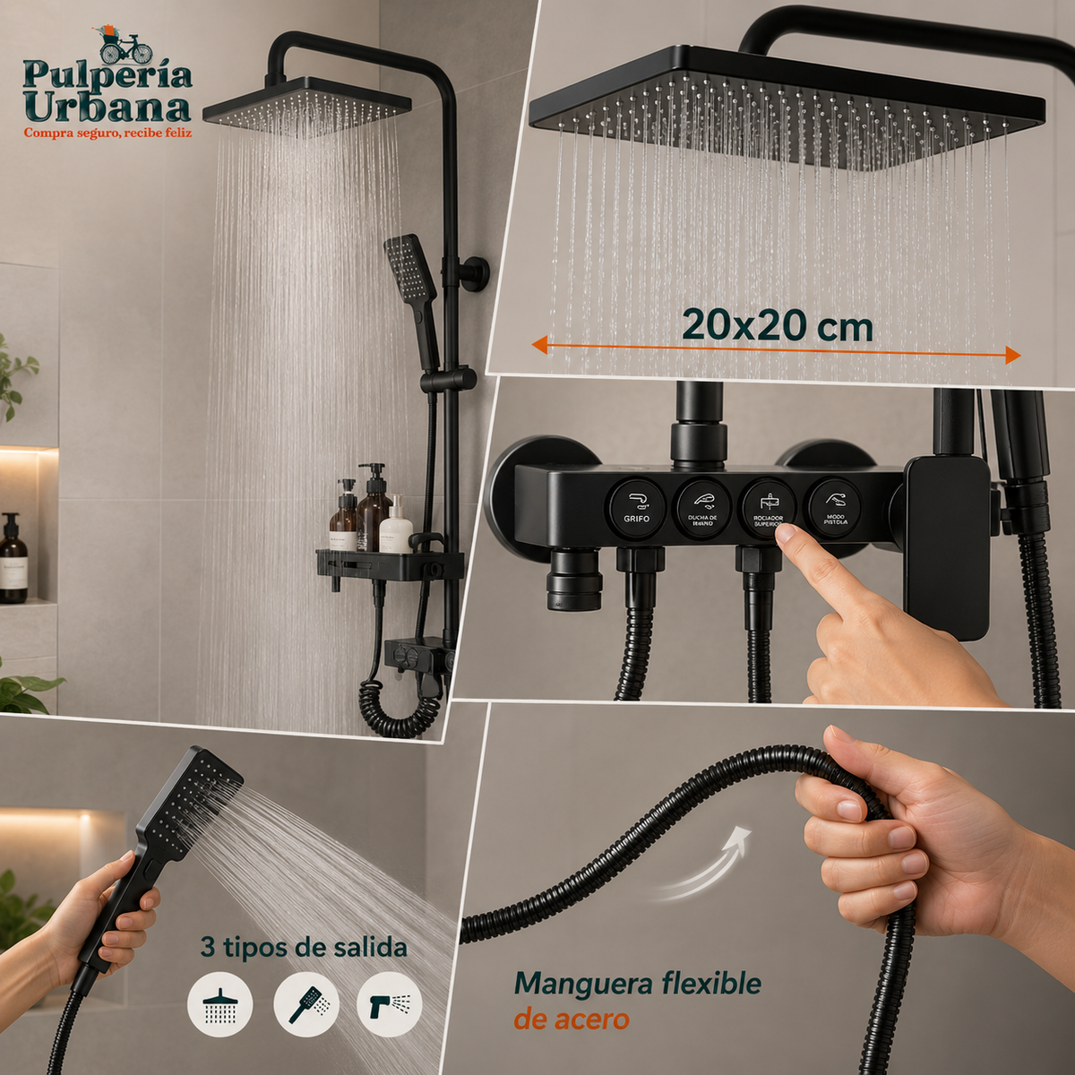 SpaClean - Llave Ducha Tina Columna Monomando Negro