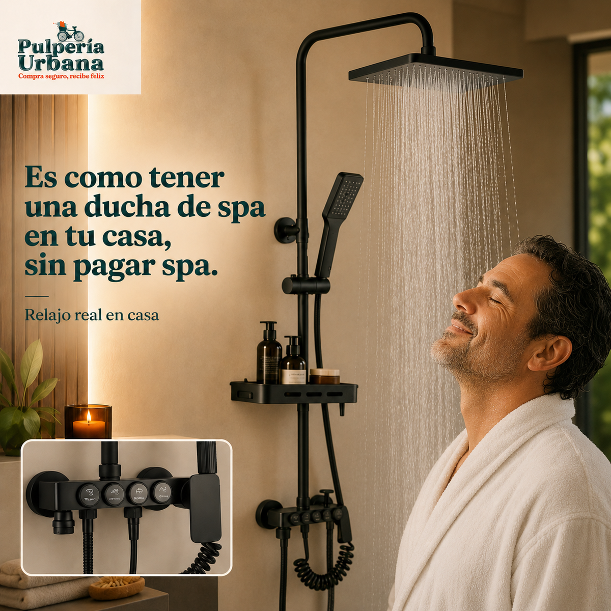 SpaClean - Llave Ducha Tina Columna Monomando Negro