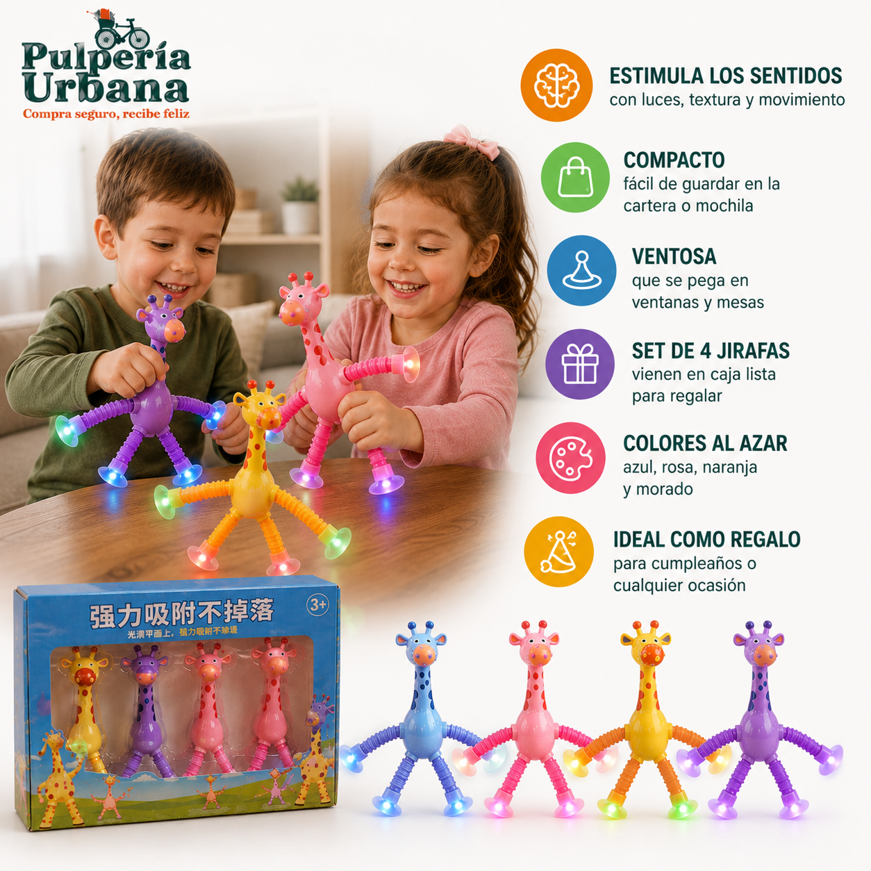 PopSensor - Set 4 Piezas Sensorial pop tube jirafa