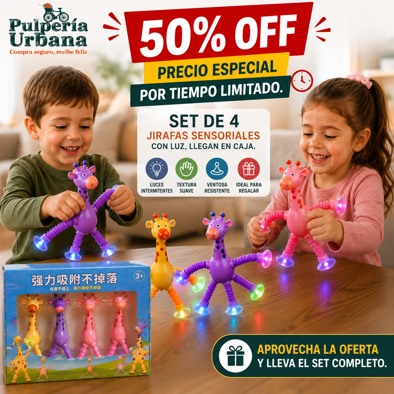 PopSensor - Set 4 Piezas Sensorial pop tube jirafa