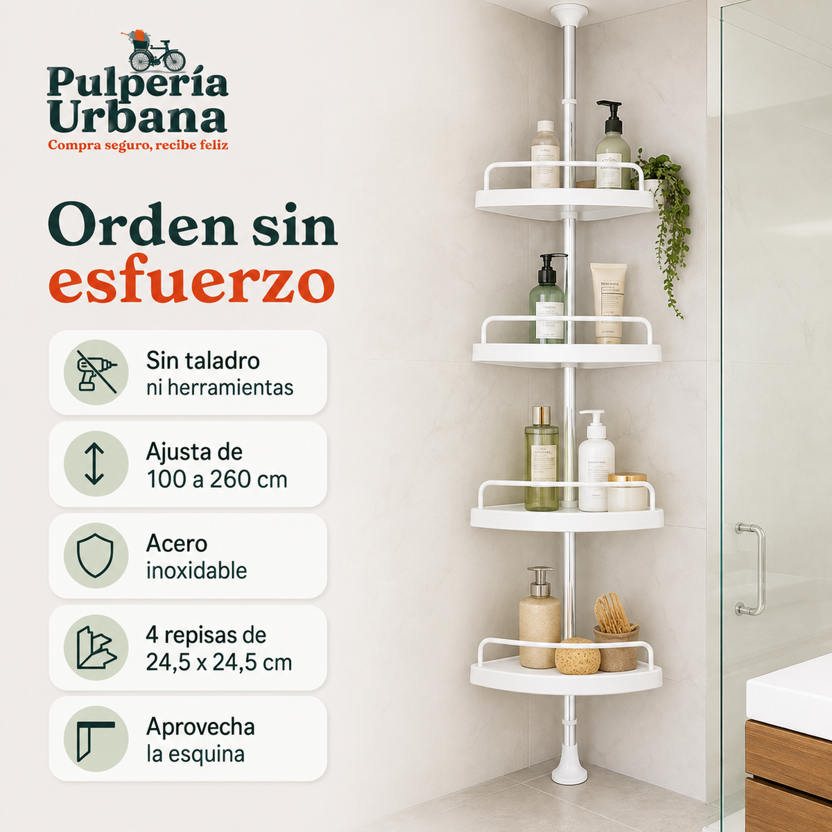 AjustaFlex - ESQUINERO DE DUCHA AJUSTABLE MULTI USO