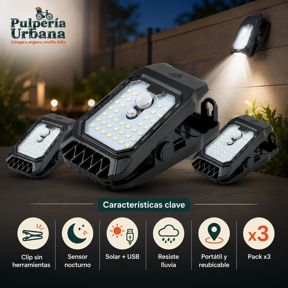 LuzClip Pro - lámpara solar con clip sensor YX-525