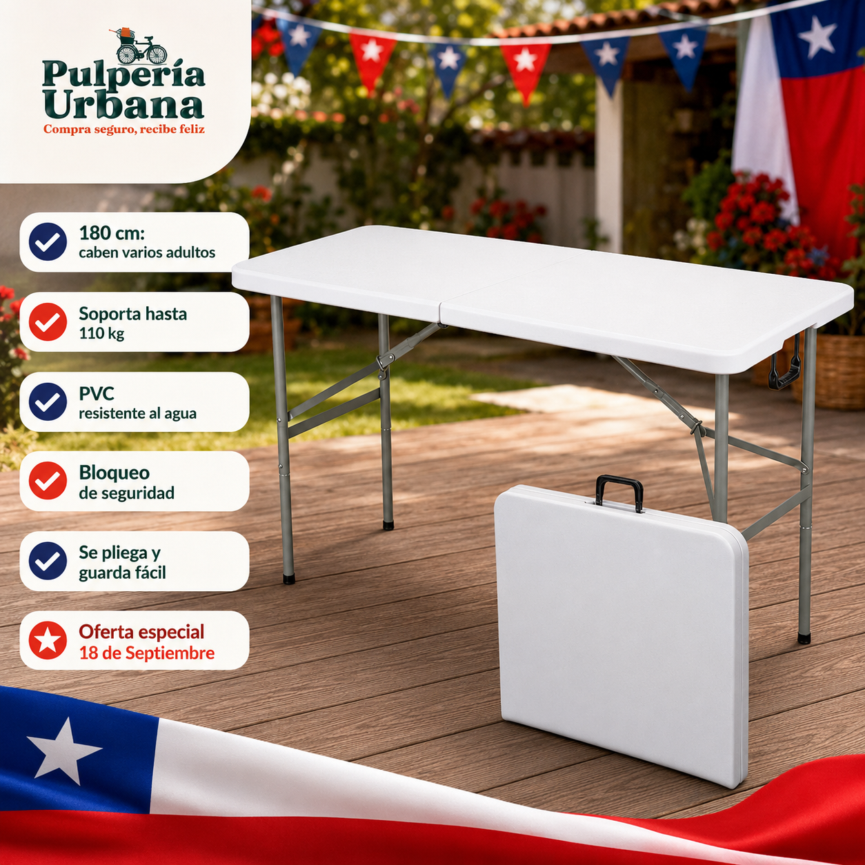 MESA PLEGABLE 180 CM