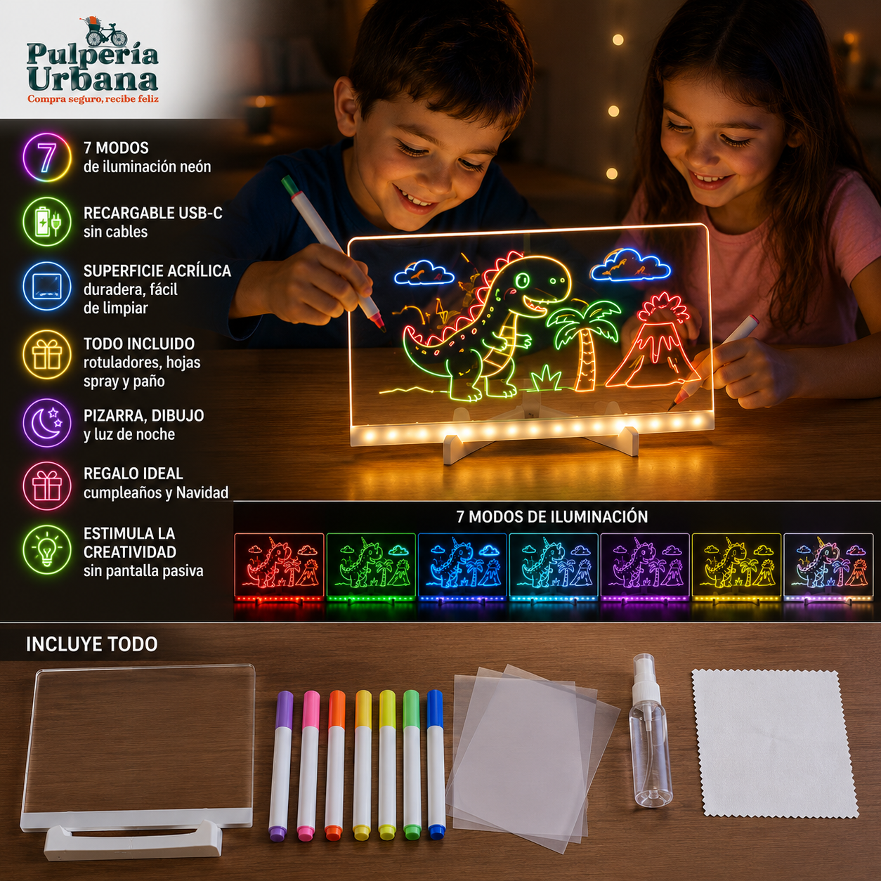 NeonArt Pro - Pizarra Magica 20cm X 30cm Luz Led usb