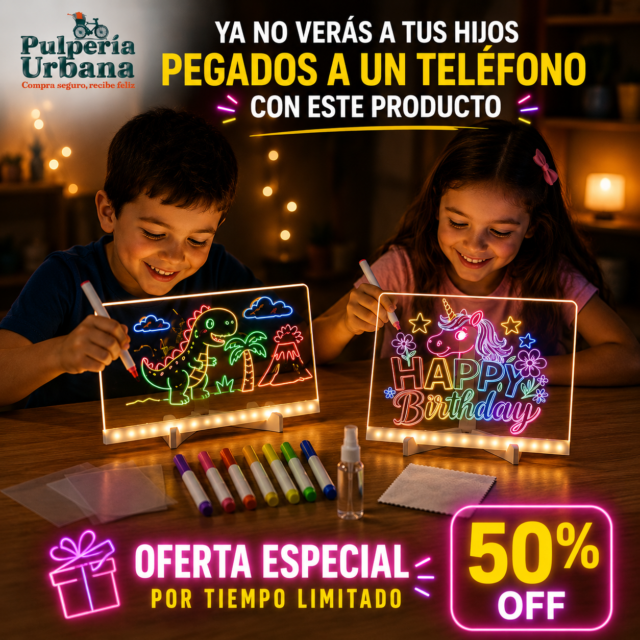 NeonArt Pro - Pizarra Magica 20cm X 30cm Luz Led usb