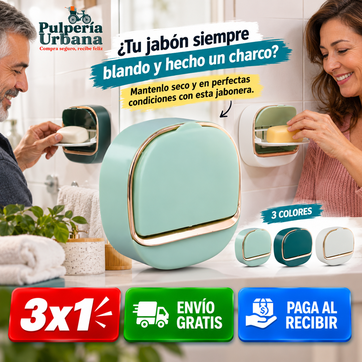 Jabonera Dry™ - Jabón seco todos los días, sin charcos