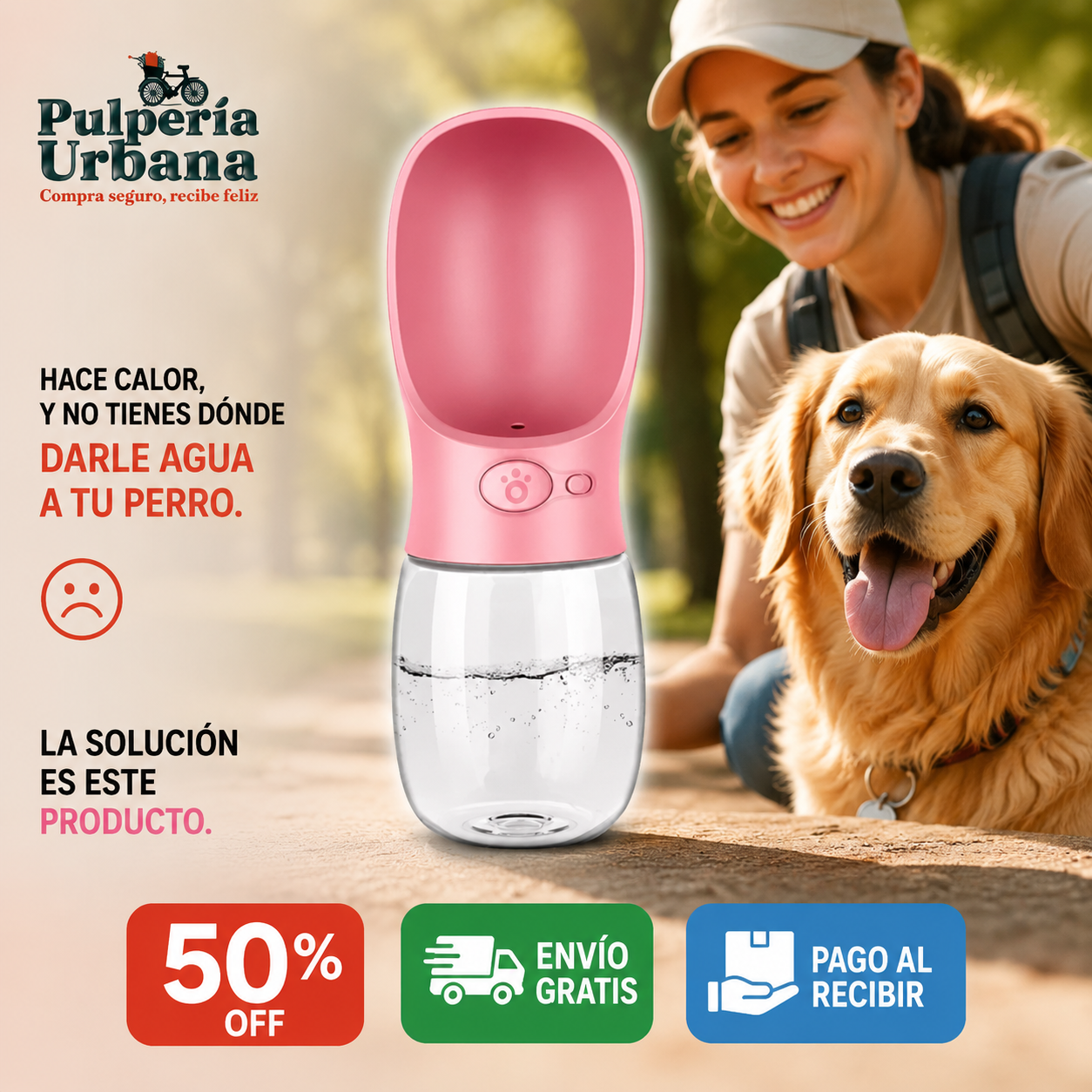 AguaPets - BEBEDERO PORTATIL PARA MASCOTA CON BOTON