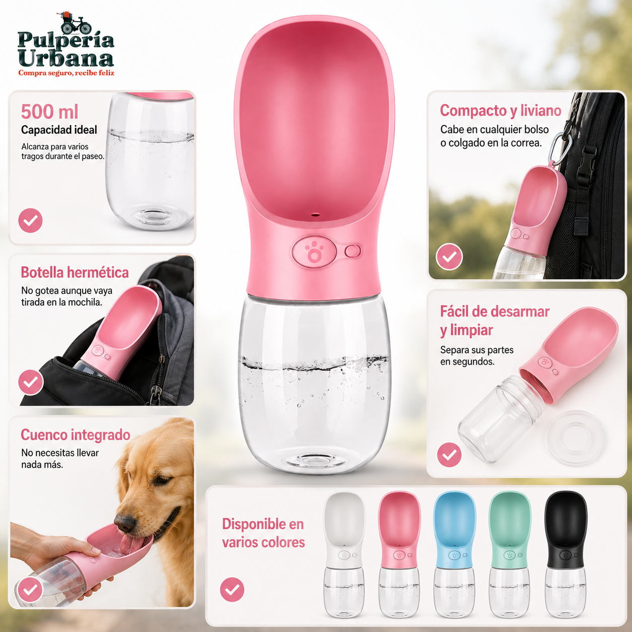 AguaPets - BEBEDERO PORTATIL PARA MASCOTA CON BOTON