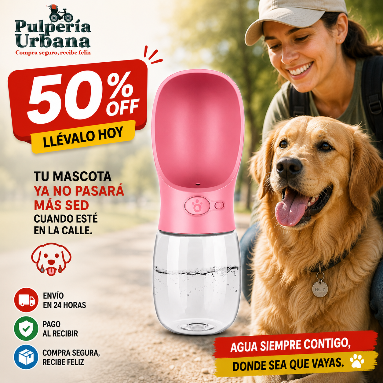 AguaPets - BEBEDERO PORTATIL PARA MASCOTA CON BOTON