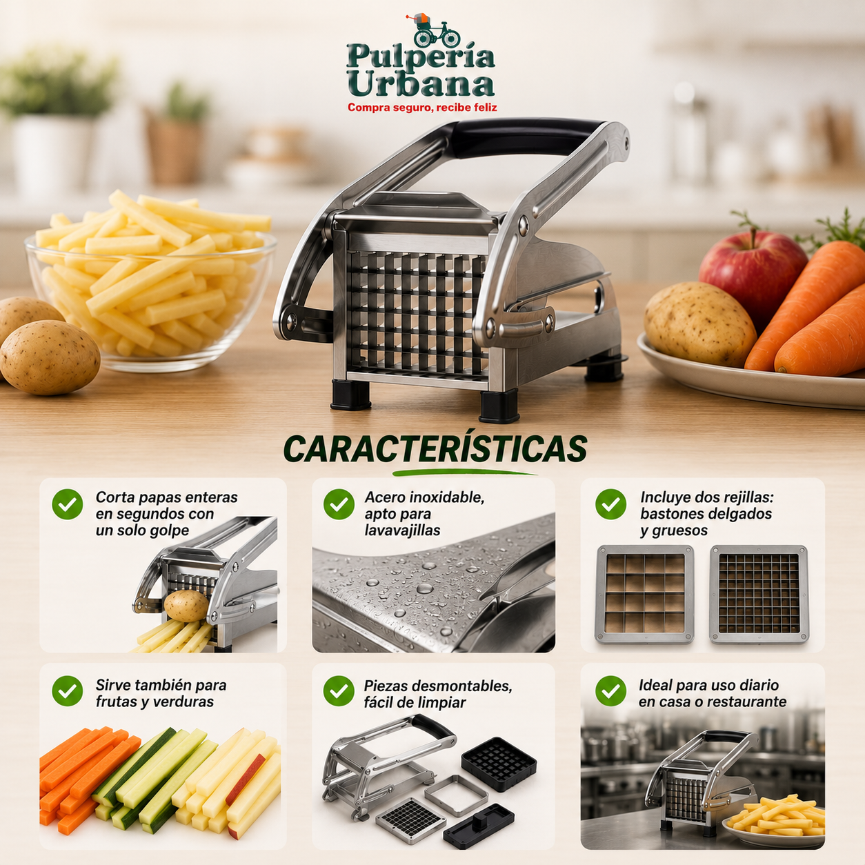 PapaMax - Cortador Papas Fritas De Acero Manual