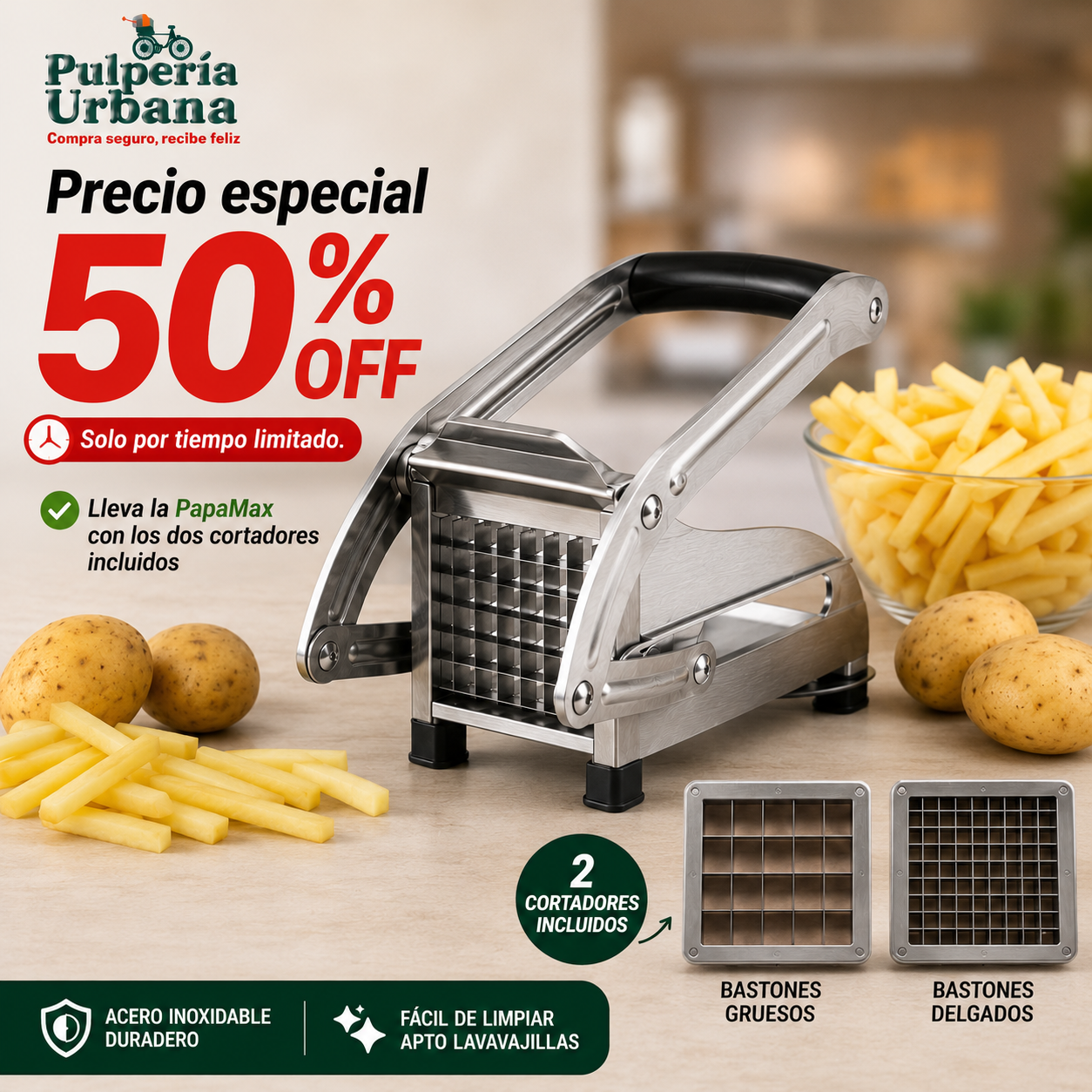 PapaMax - Cortador Papas Fritas De Acero Manual