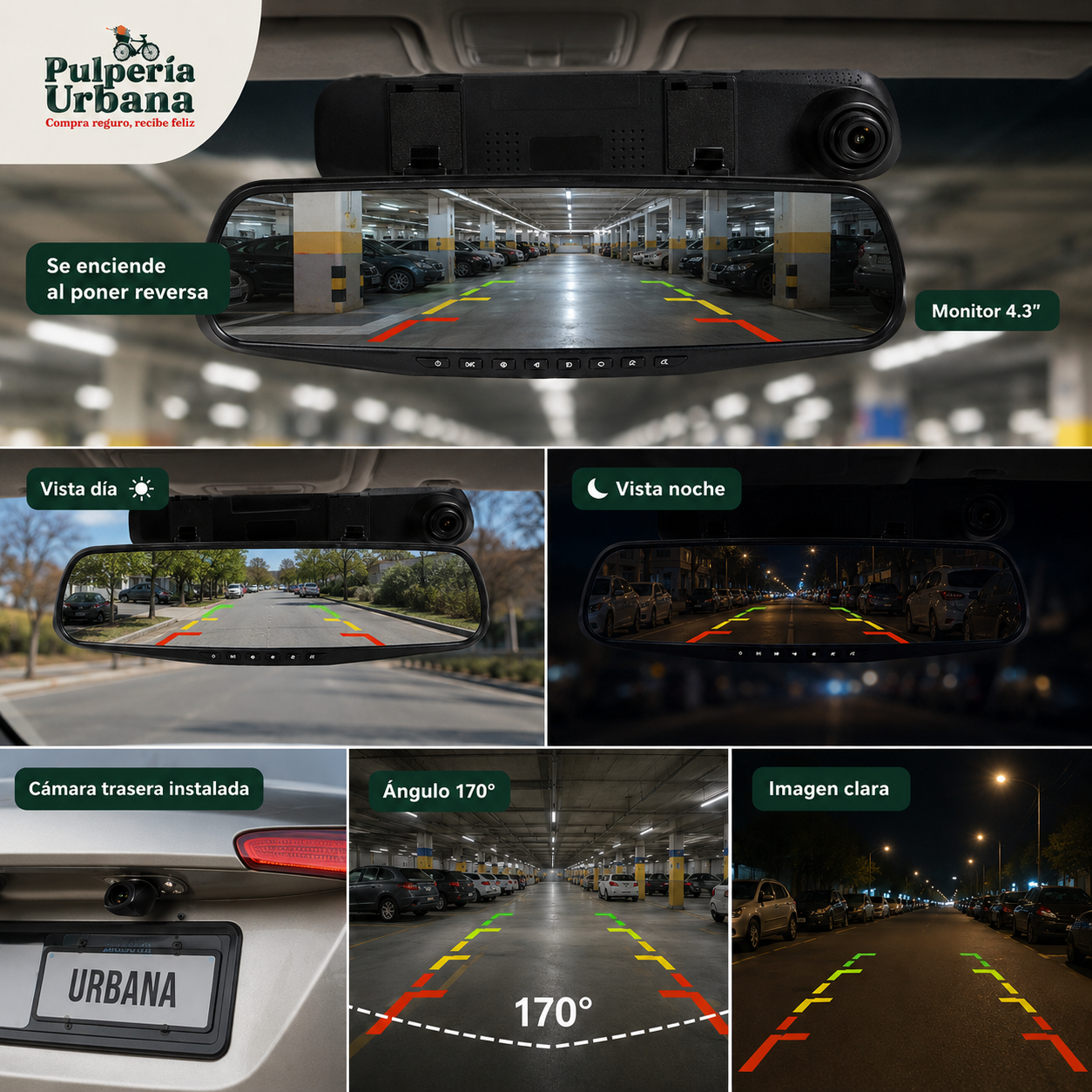 AutoGuard - Espejo Retrovisor Auto DVR + cámara retro
