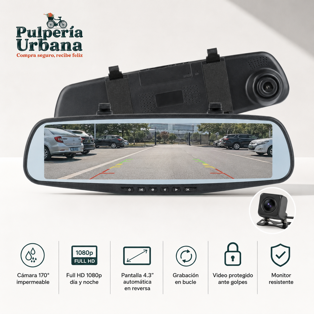 AutoGuard - Espejo Retrovisor Auto DVR + cámara retro