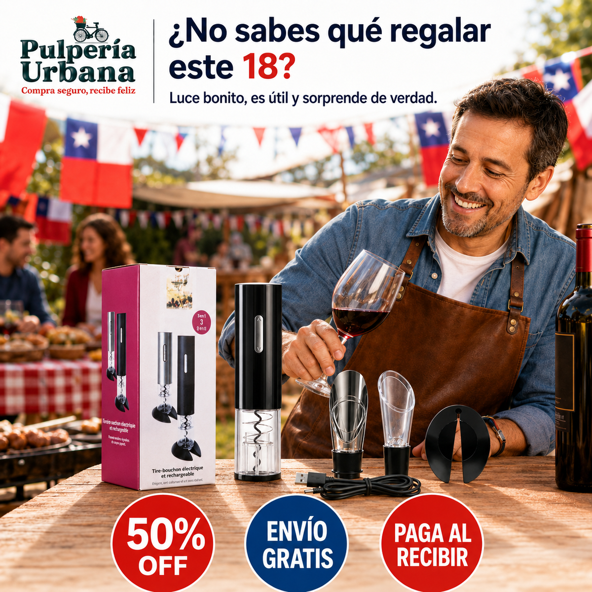VineMax - ABRIDOR DE VINO ELECTRICO COLOR NEGRO
