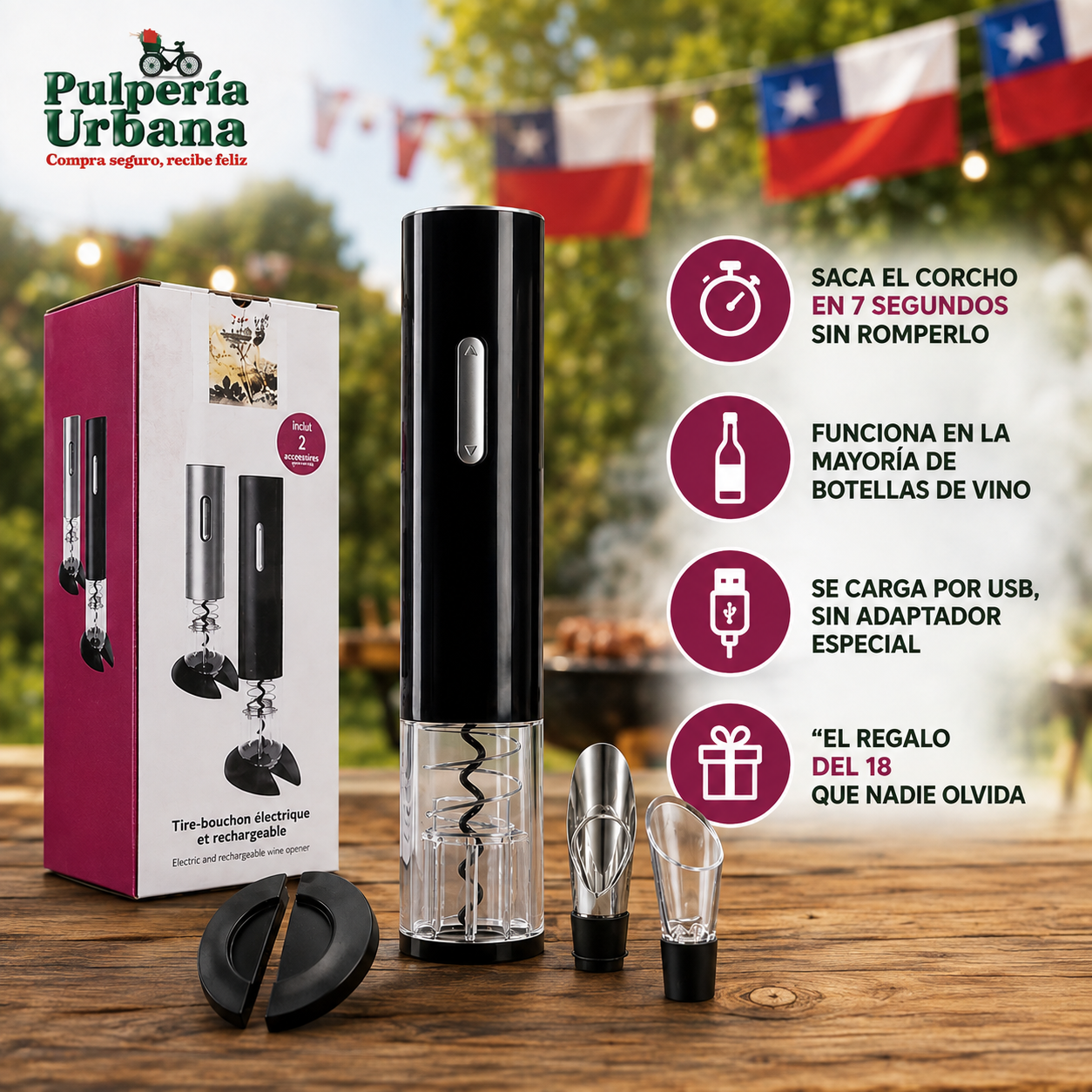 VineMax - ABRIDOR DE VINO ELECTRICO COLOR NEGRO
