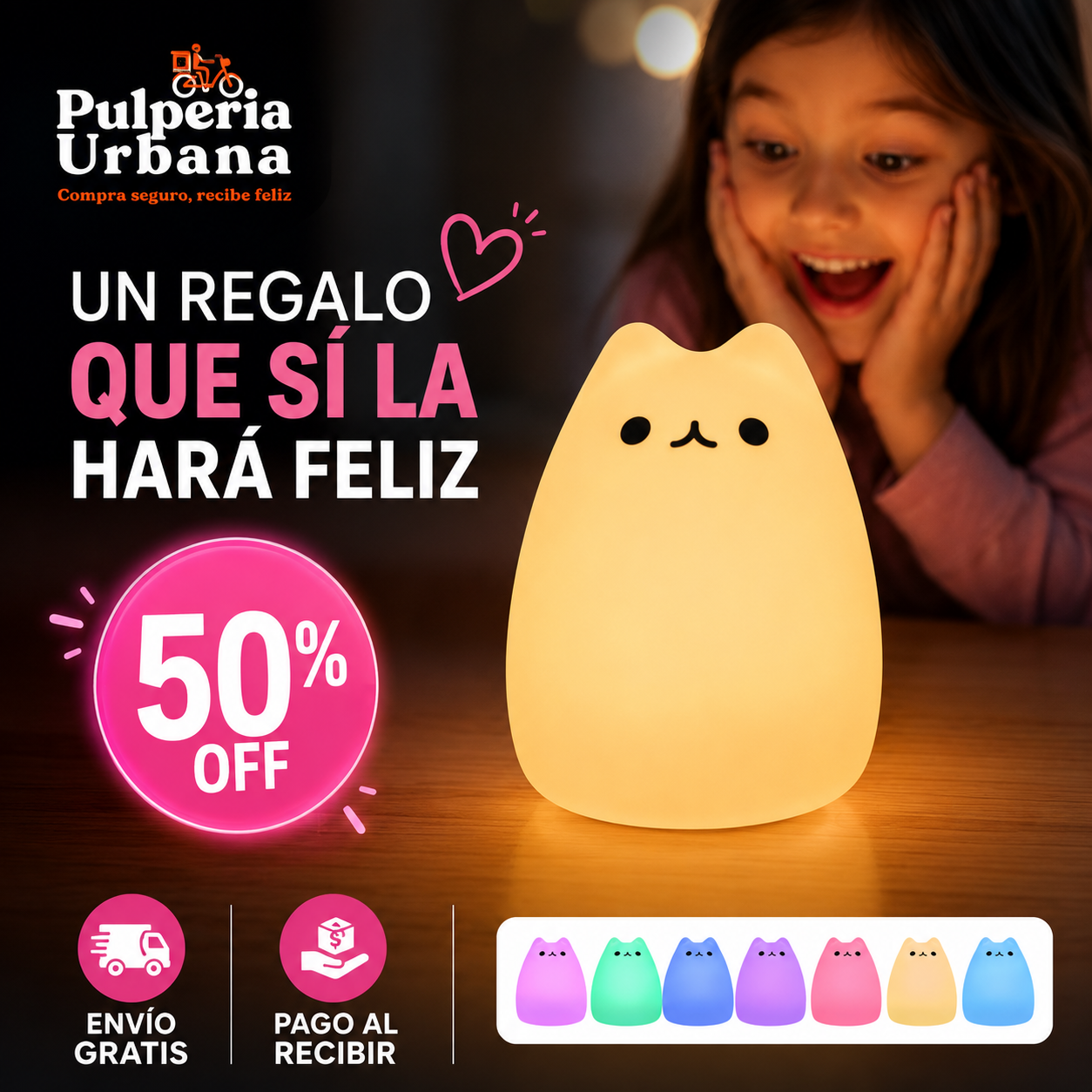 Lampara LED Gato de Silicona Colores
