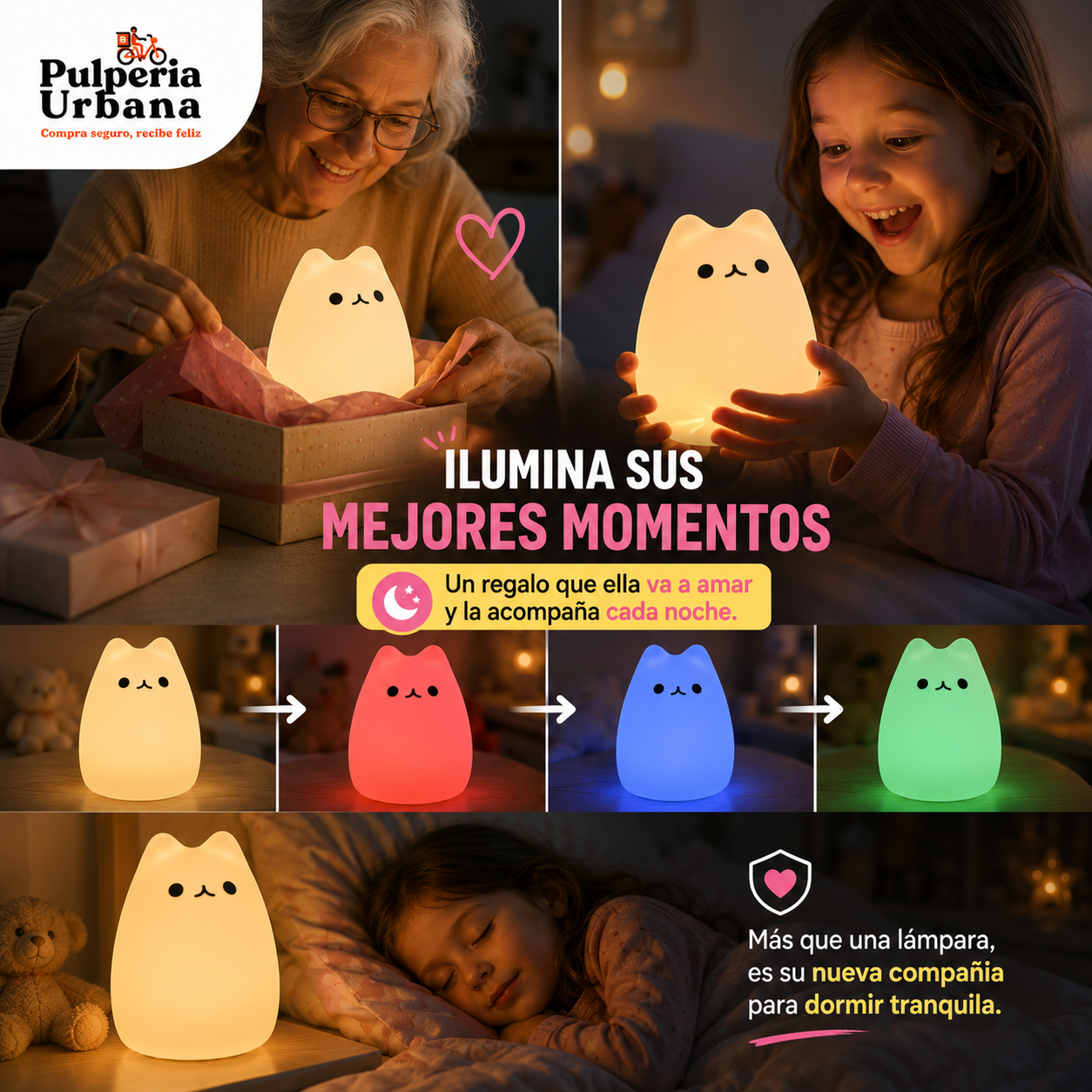Lampara LED Gato de Silicona Colores