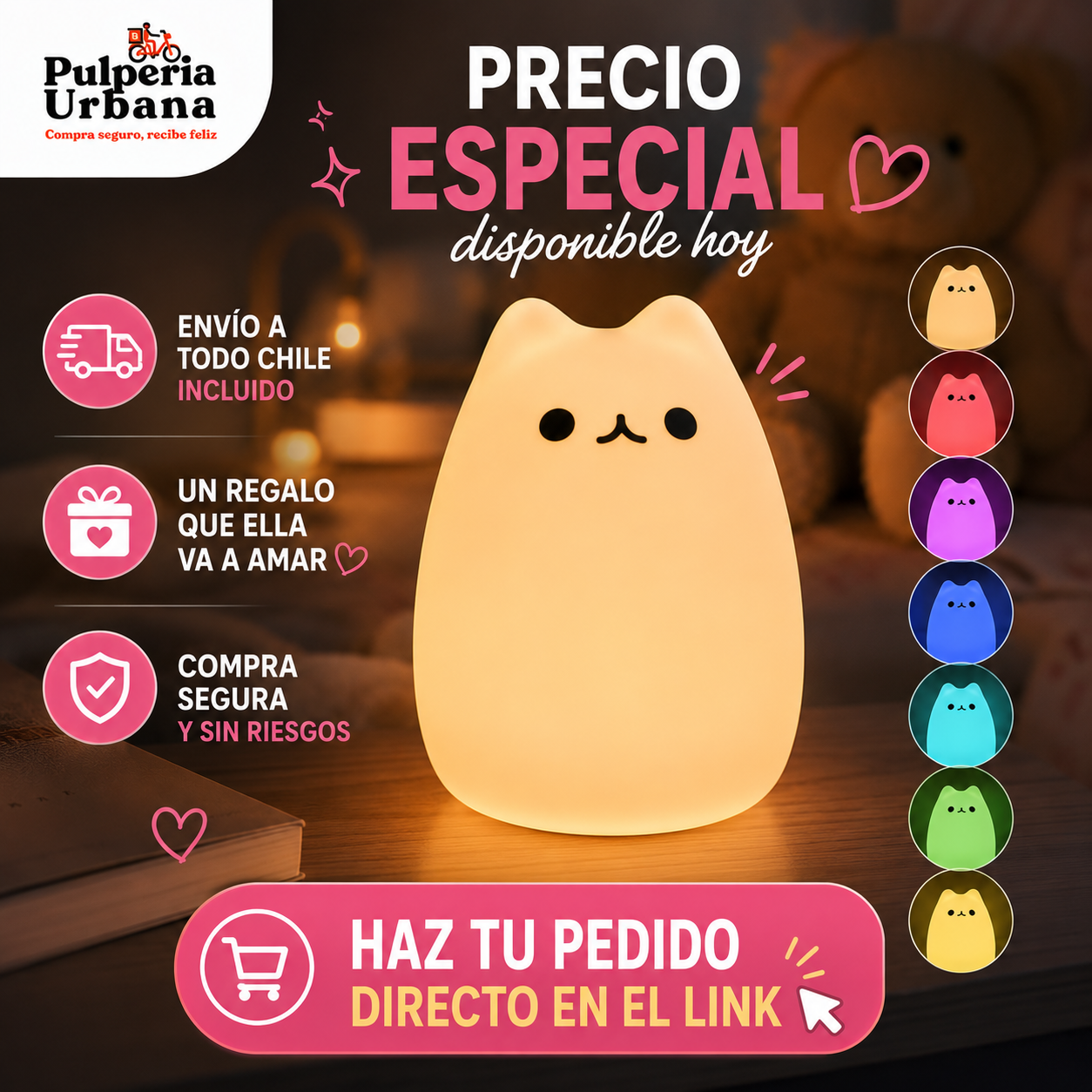Lampara LED Gato de Silicona Colores